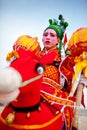 XiÃ¢â¬ËÃ¢â¬â¢an, China-Feb 13, a folk artist performing Shehuo,Shehuo is a nonmaterial cultural heritage to celebrate the New